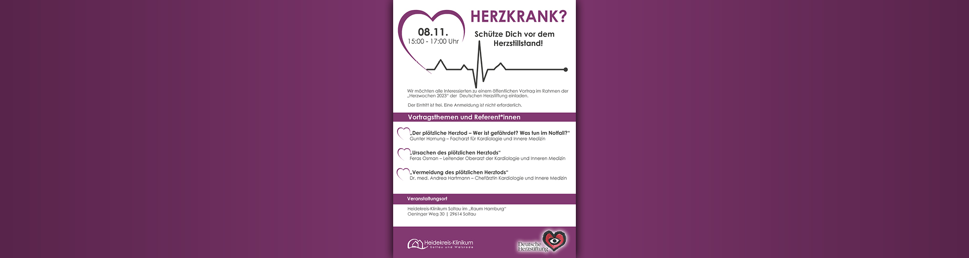 Zum Artikel: Heidekreis-Klinikum lädt zur Herzwoche ein: "HERZKRANK? Schütze Dich vor dem Herzstillstand!"