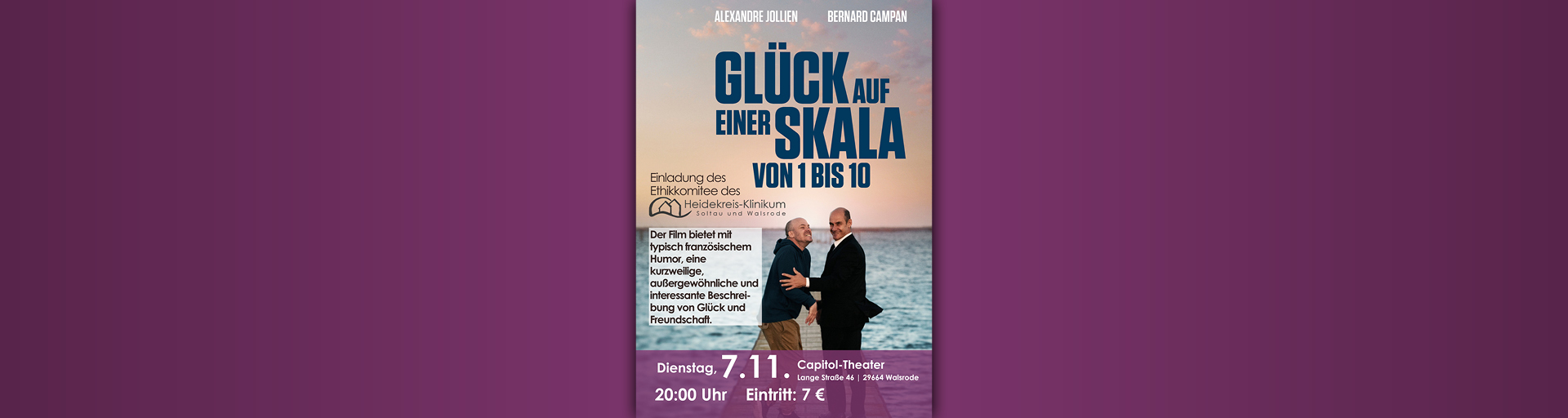 Zum Artikel: Das Ethikkomitee des Heidekreis-Klinikums lädt zur Filmvorführung von „Glück auf einer Skala von 1 bis 10" ein