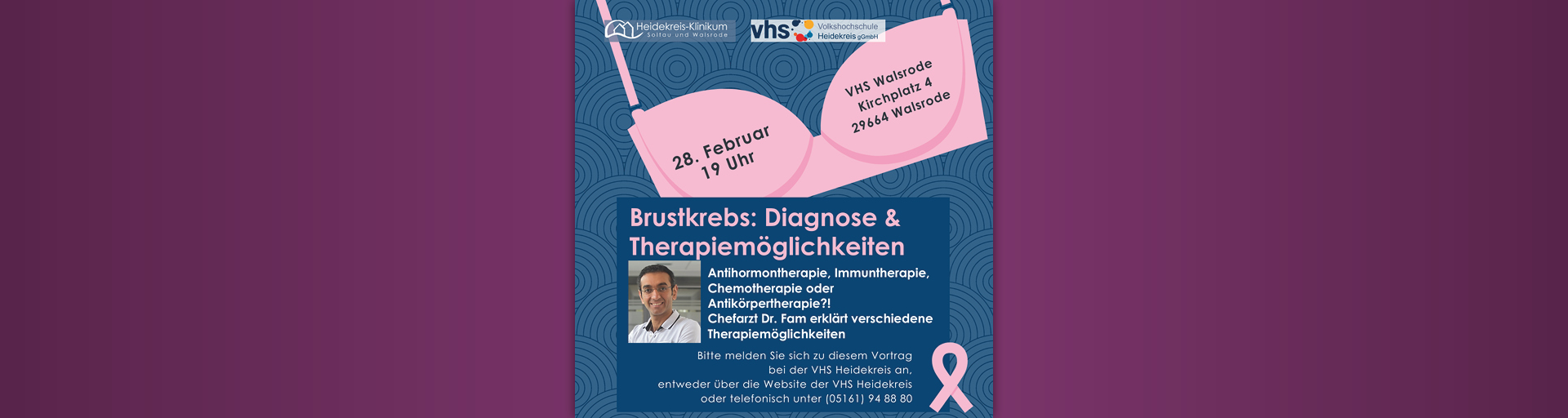 Zum Artikel: Brustkrebs: Diagnose und Therapiemöglichkeiten. Vortrag in der VHS Heidekreis in Walsrode von Chefarzt Dr. med. Mina Fam