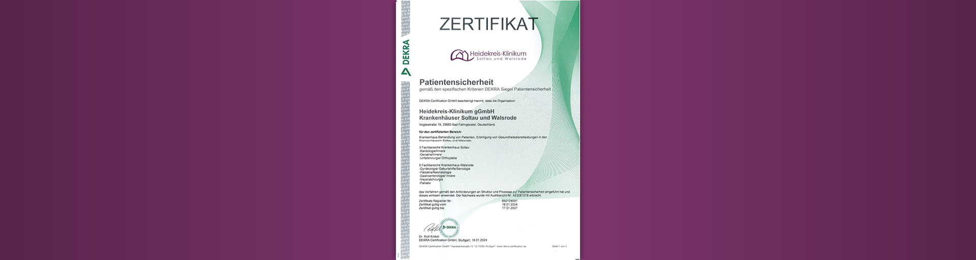 Zum Artikel: Heidekreis-Klinikum erhält DEKRA Siegel für Patientensicherheit