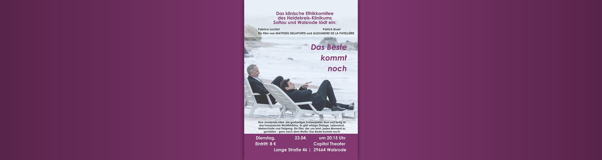Zum Artikel: Das Klinische Ethikkomitee des Heidekreis-Klinikums lädt zum Kinoabend mit französisch-belgischer Tragikomödie "Das Beste kommt noch" ein
