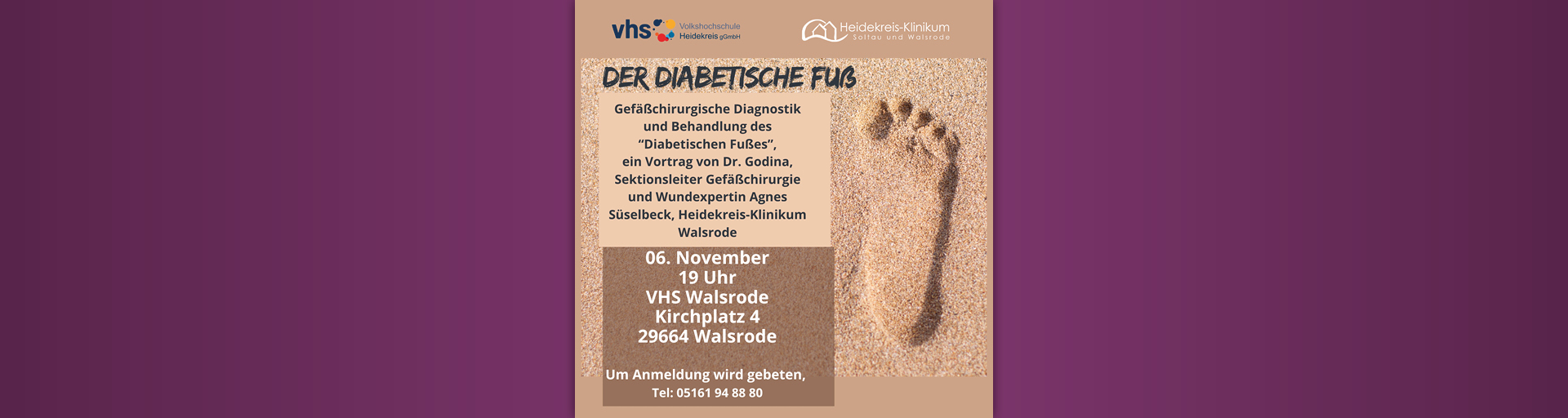 Zum Artikel: Vortrag in der VHS Walsrode: „Diabetes und mögliche Folgen – Wunden, die Leben gefährden können“